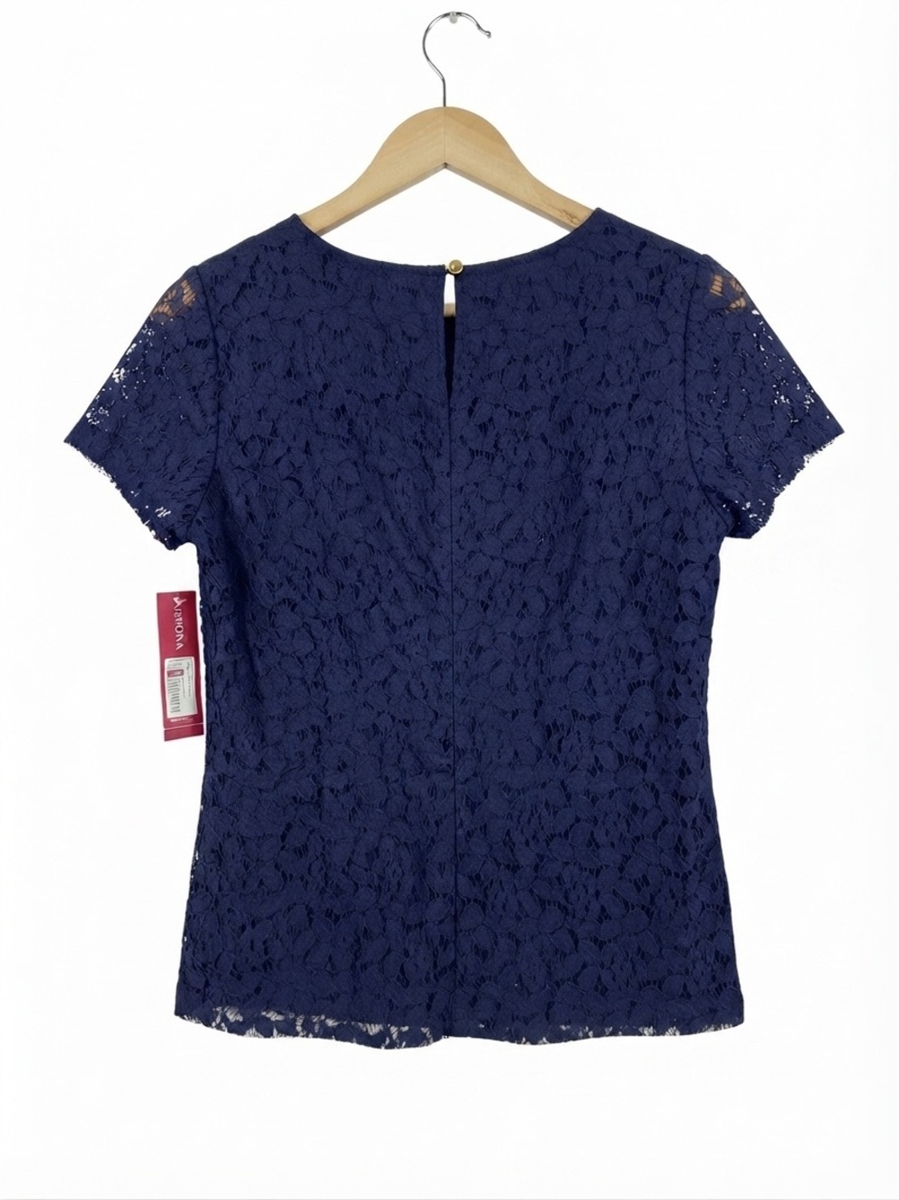 Merona Navy Floral Lace Short-Sleeve Blouse